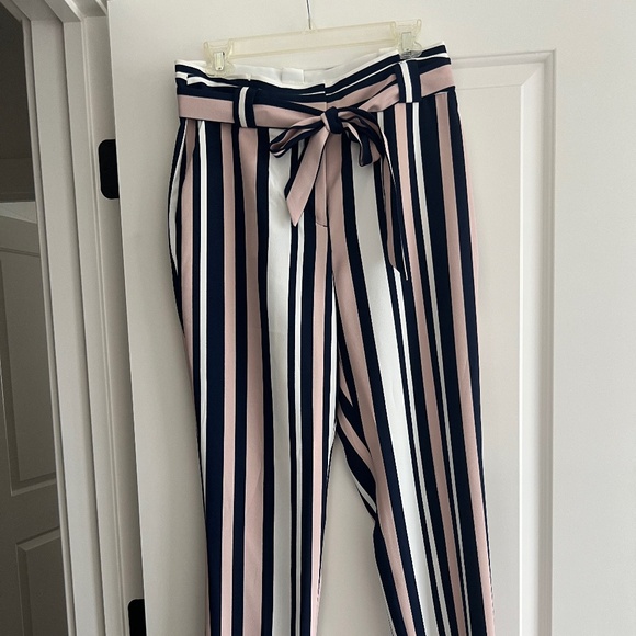 Express Linen Straight Leg, High Waisted Striped Pants, size: 8R - Picture 1 of 5